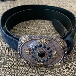 Chico's Blue and Gold Belt with Ornate Buckle